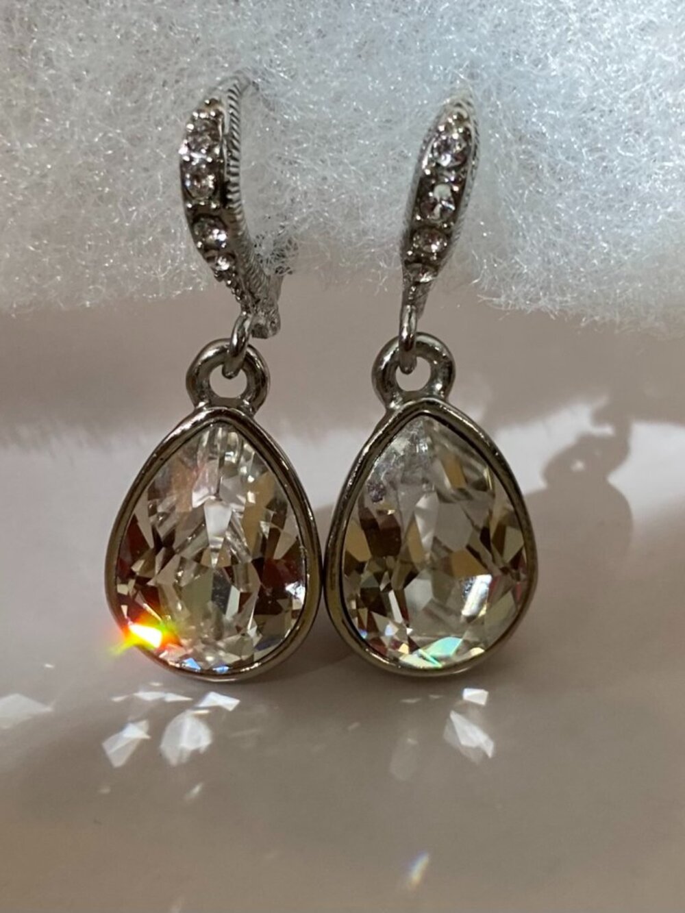 GIVENCHY Crystal Teardrop Dangle Earrings Silver Tone Clear Pave Leverback - Picture 3 of 8